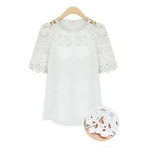 Ketty More Women Lace Decorated Neck Short Sleeves Blouse-KMWSB781