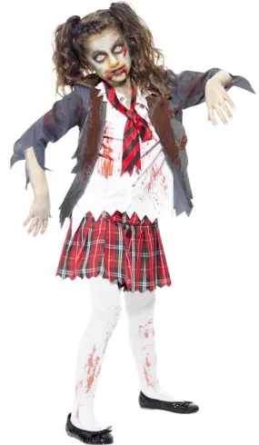 Kids Schoolgirl Zombie Halloween School Girl Uniform Costume