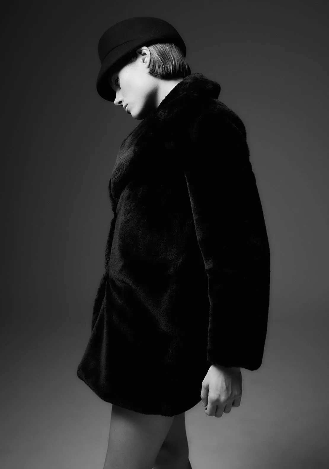 Lapel collar fur coat - Black