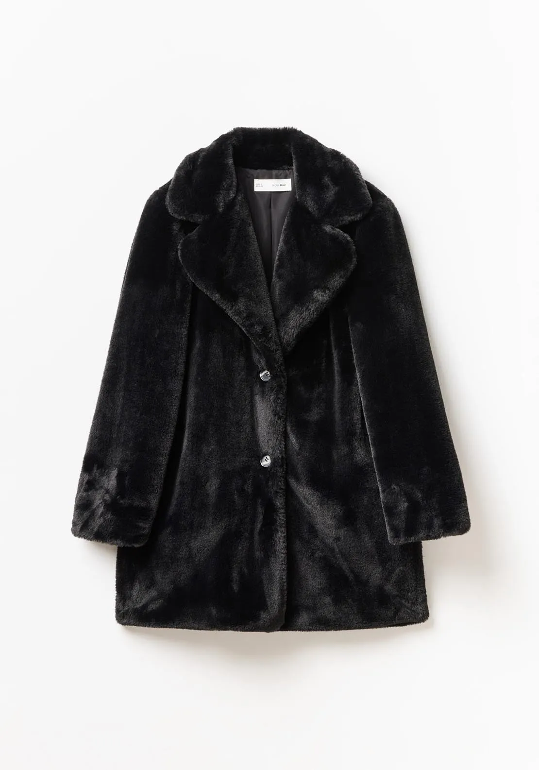 Lapel collar fur coat - Black