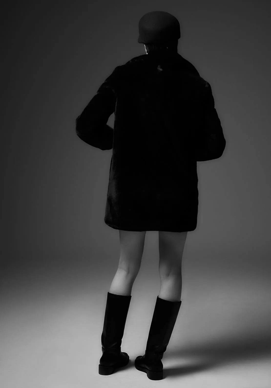 Lapel collar fur coat - Black