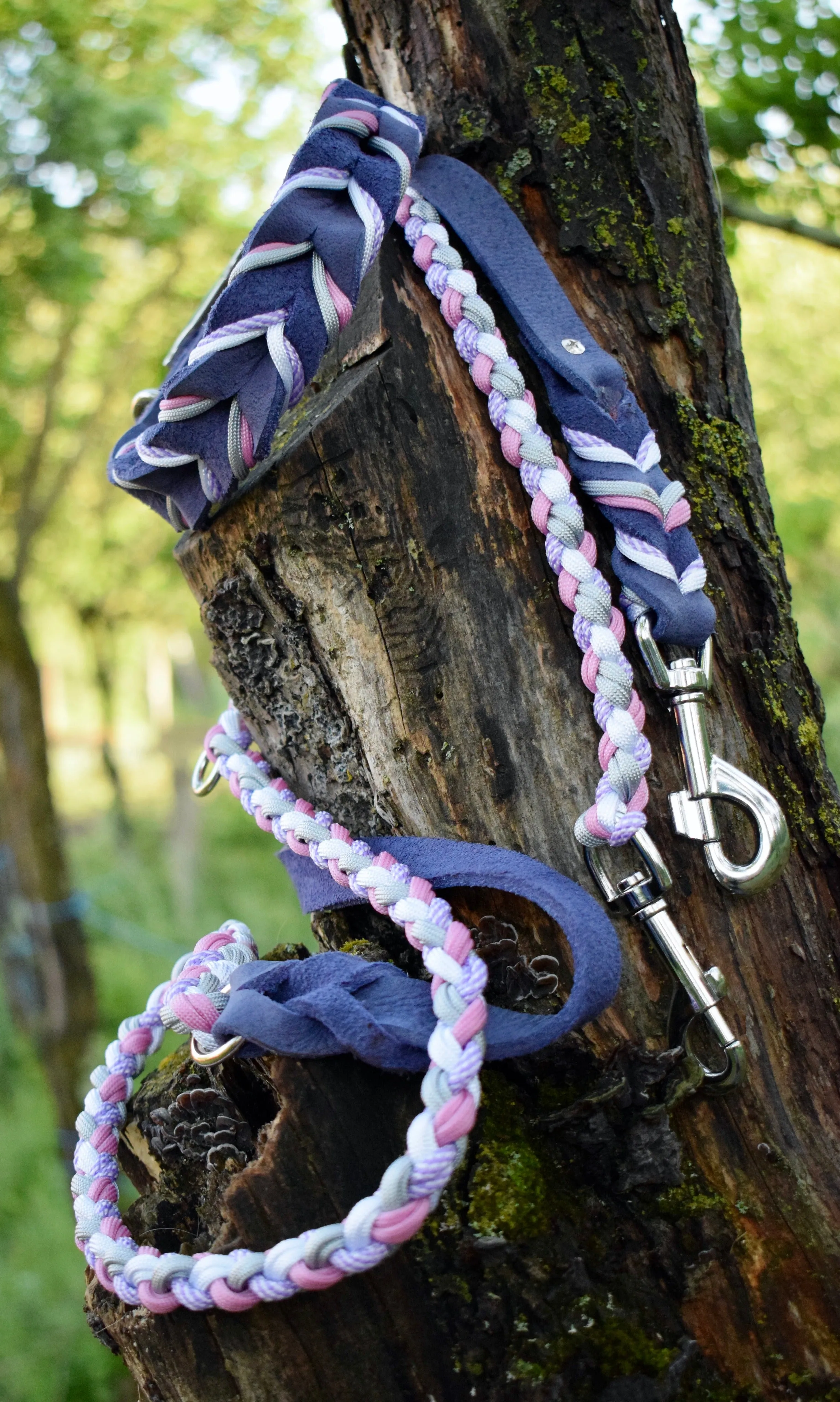 Leather collar with paracord