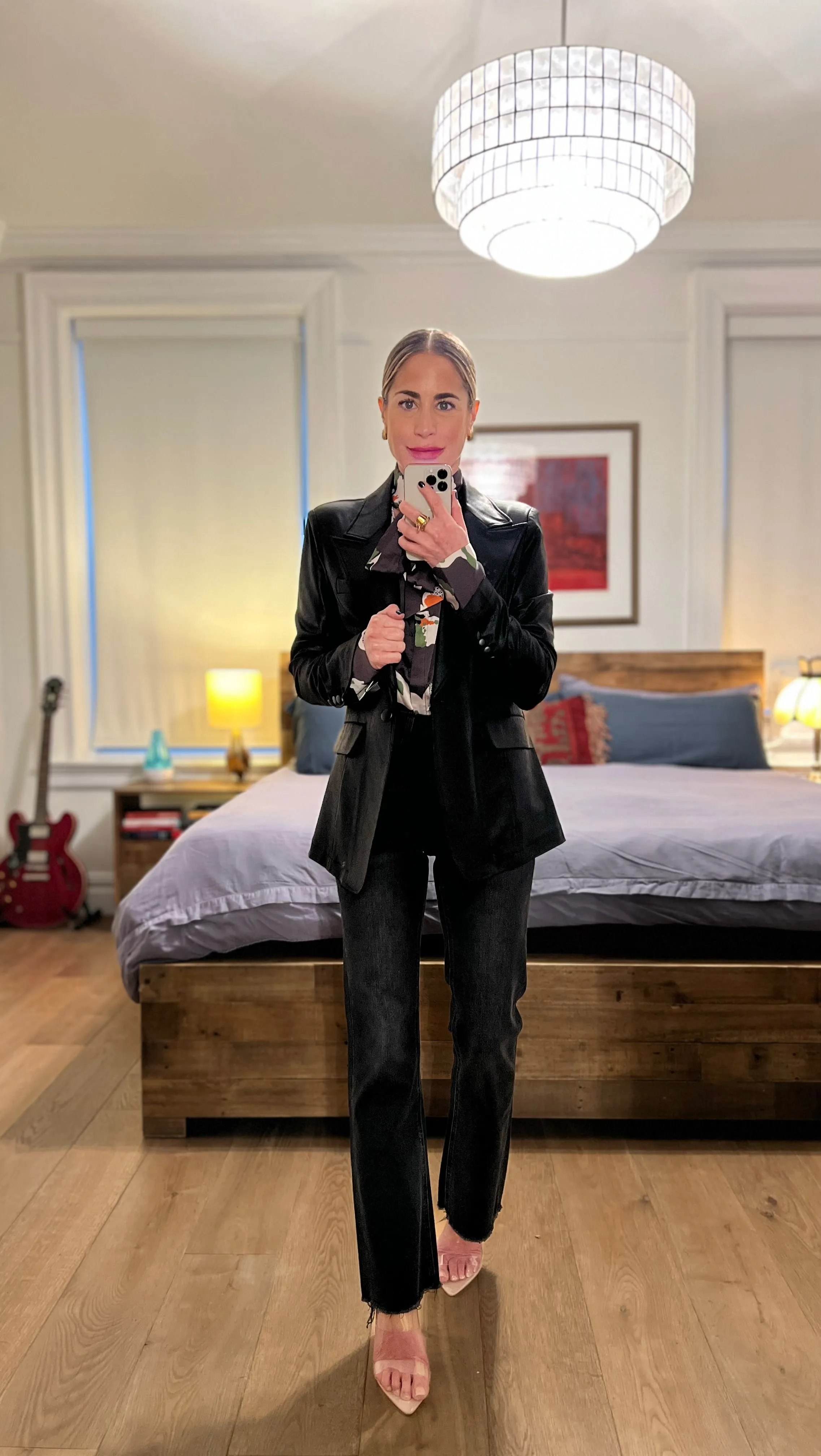 liquid leather blazer - black