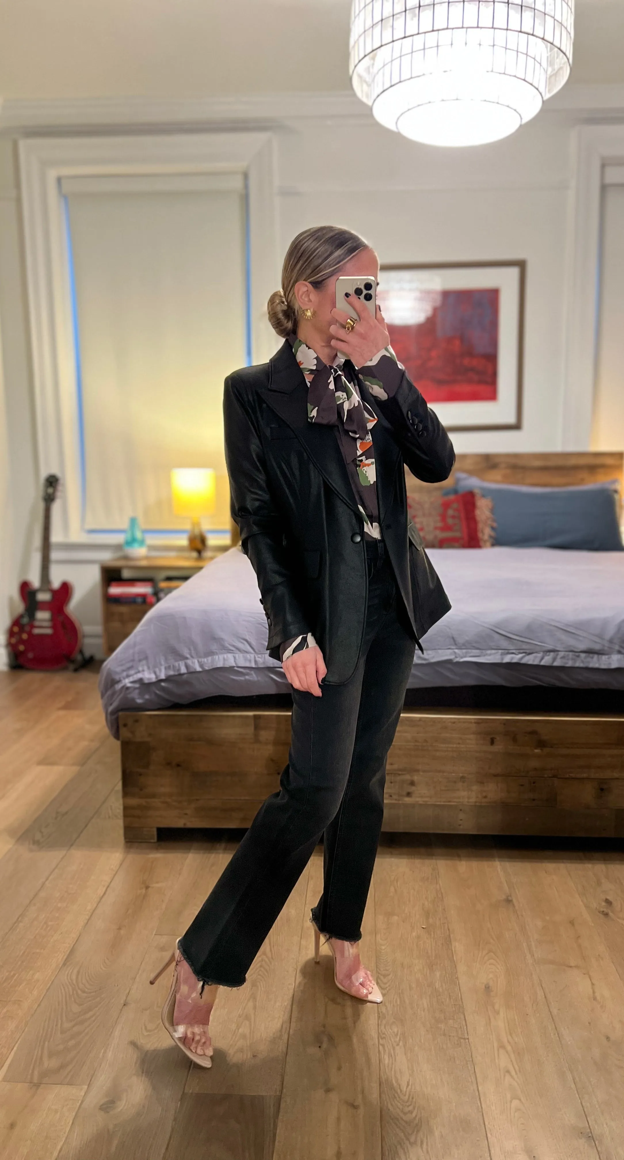 liquid leather blazer - black