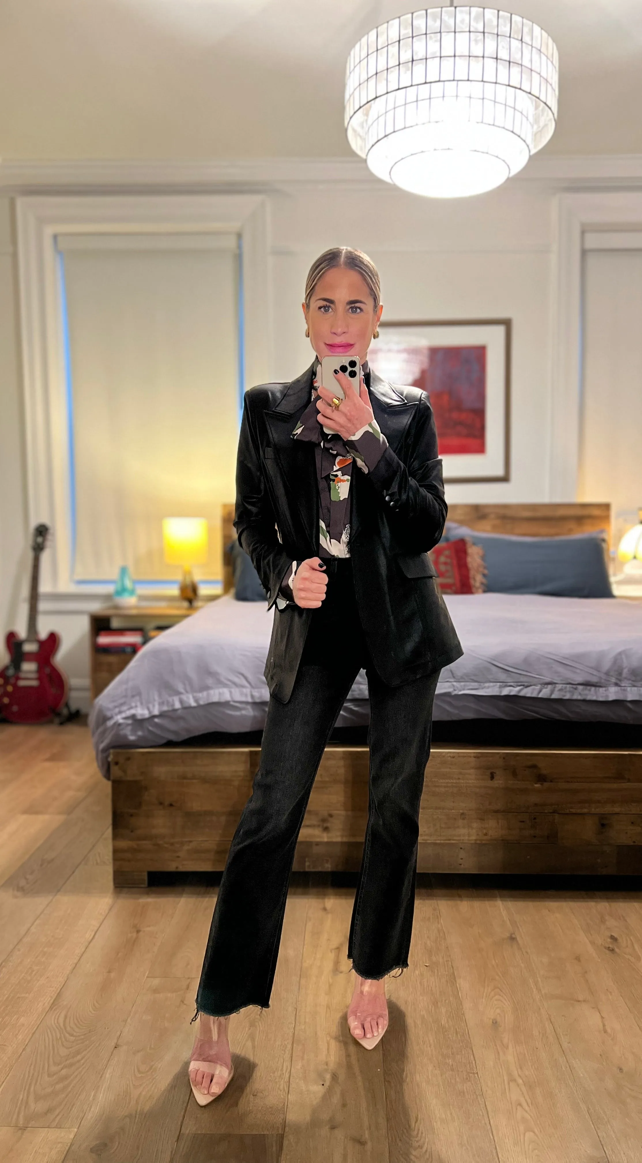 liquid leather blazer - black