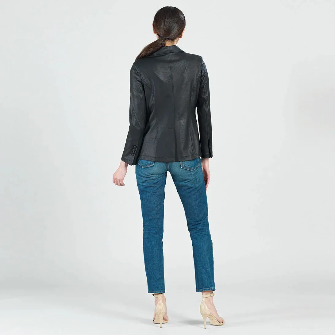 liquid leather blazer - black