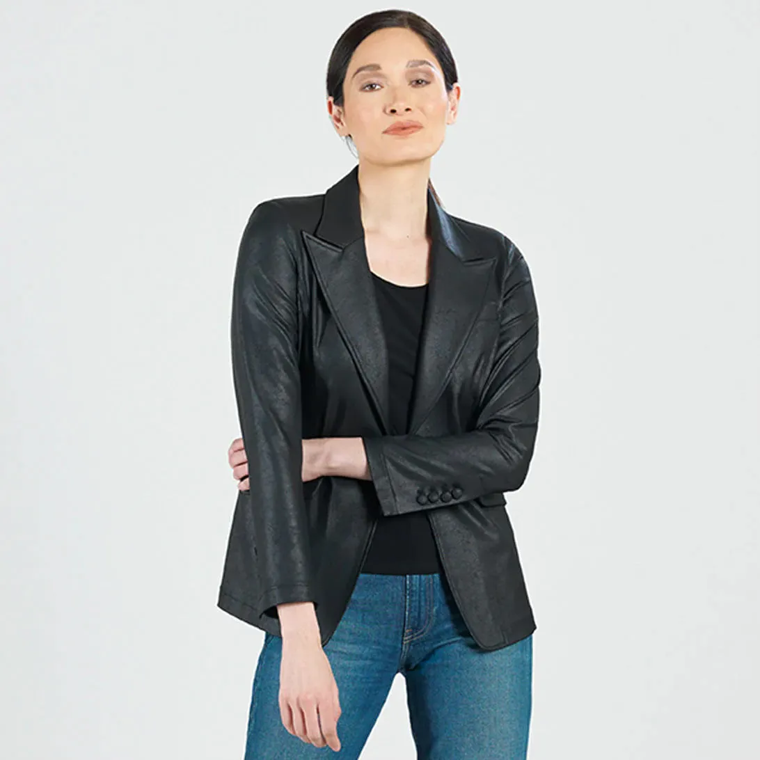 liquid leather blazer - black