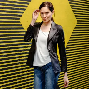 liquid leather blazer - black