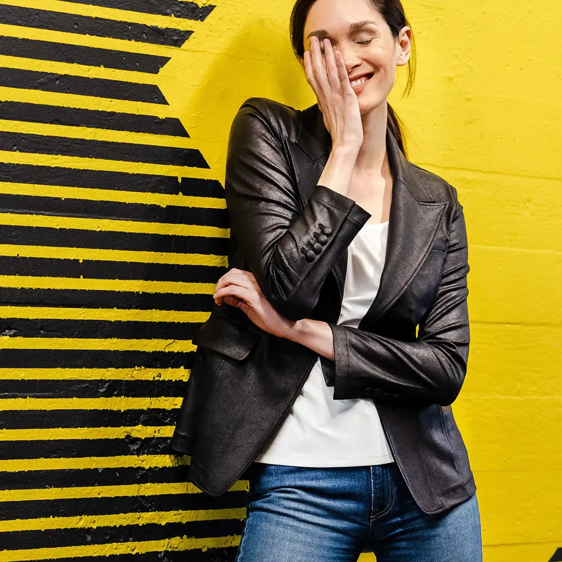 liquid leather blazer - black