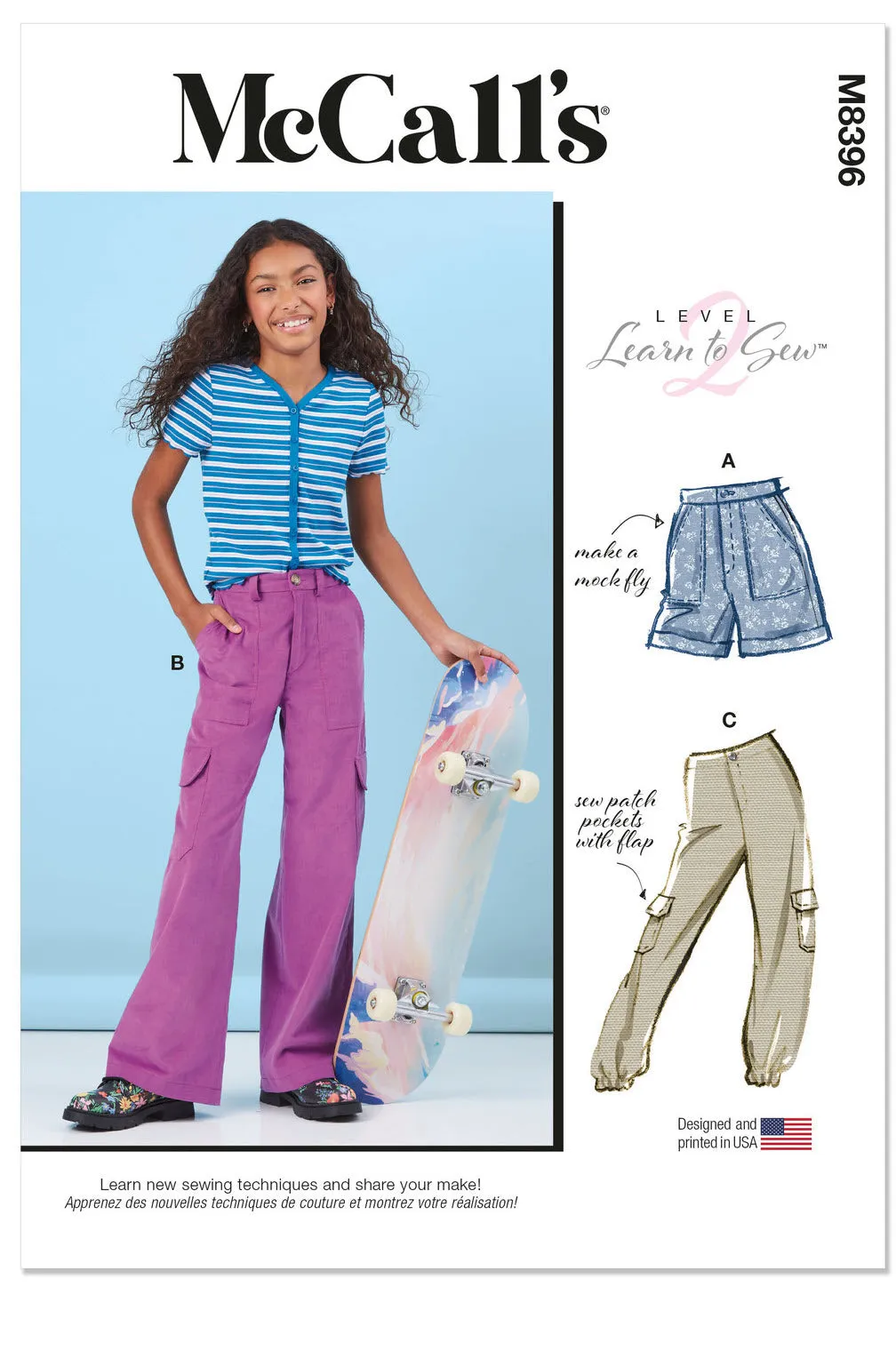 M8396 Girls' Shorts and Cargo Pants (7-8-10-12-14)