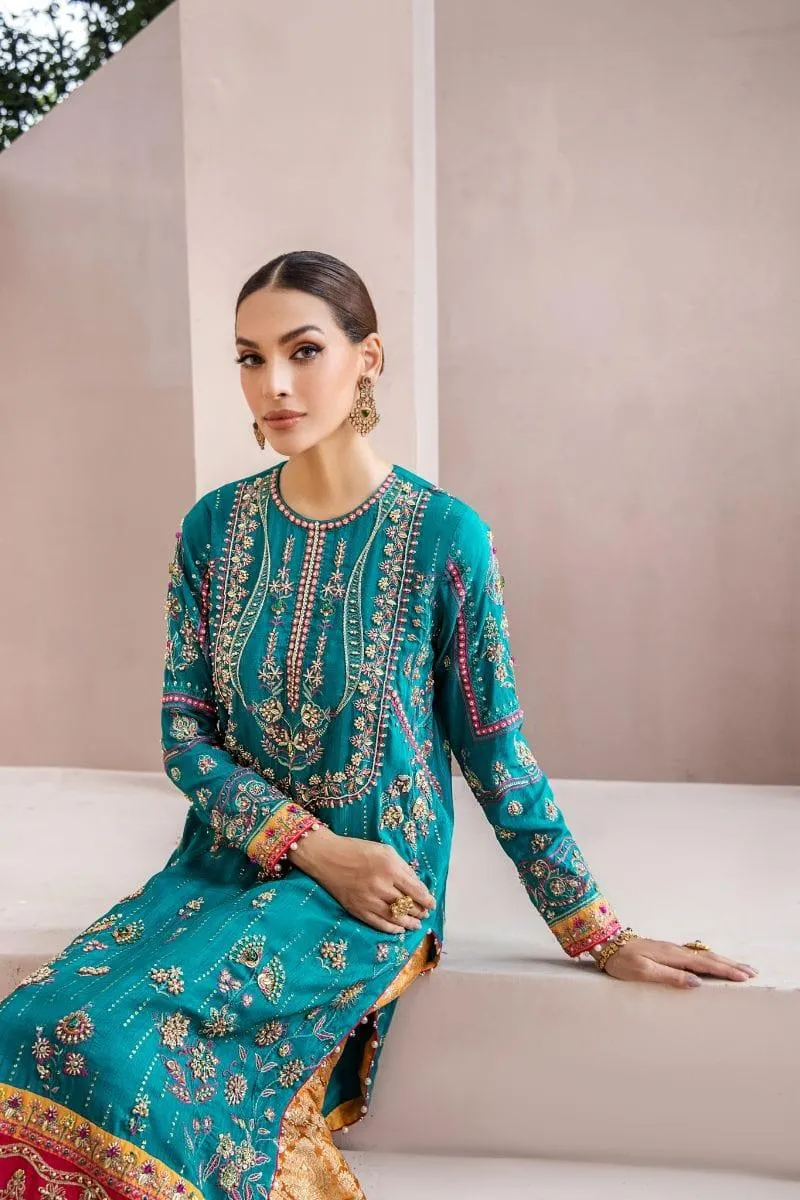 Malook - Zeenia - Silk - Emerald green - 3 Piece