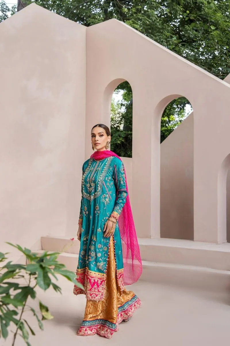 Malook - Zeenia - Silk - Emerald green - 3 Piece