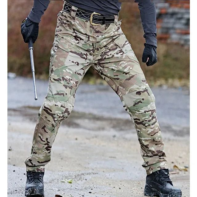 Mens Camouflage Cargo Pants Elastic Multiple Pocket  Military Male
