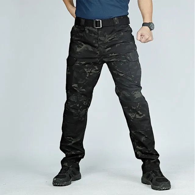 Mens Camouflage Cargo Pants Elastic Multiple Pocket  Military Male