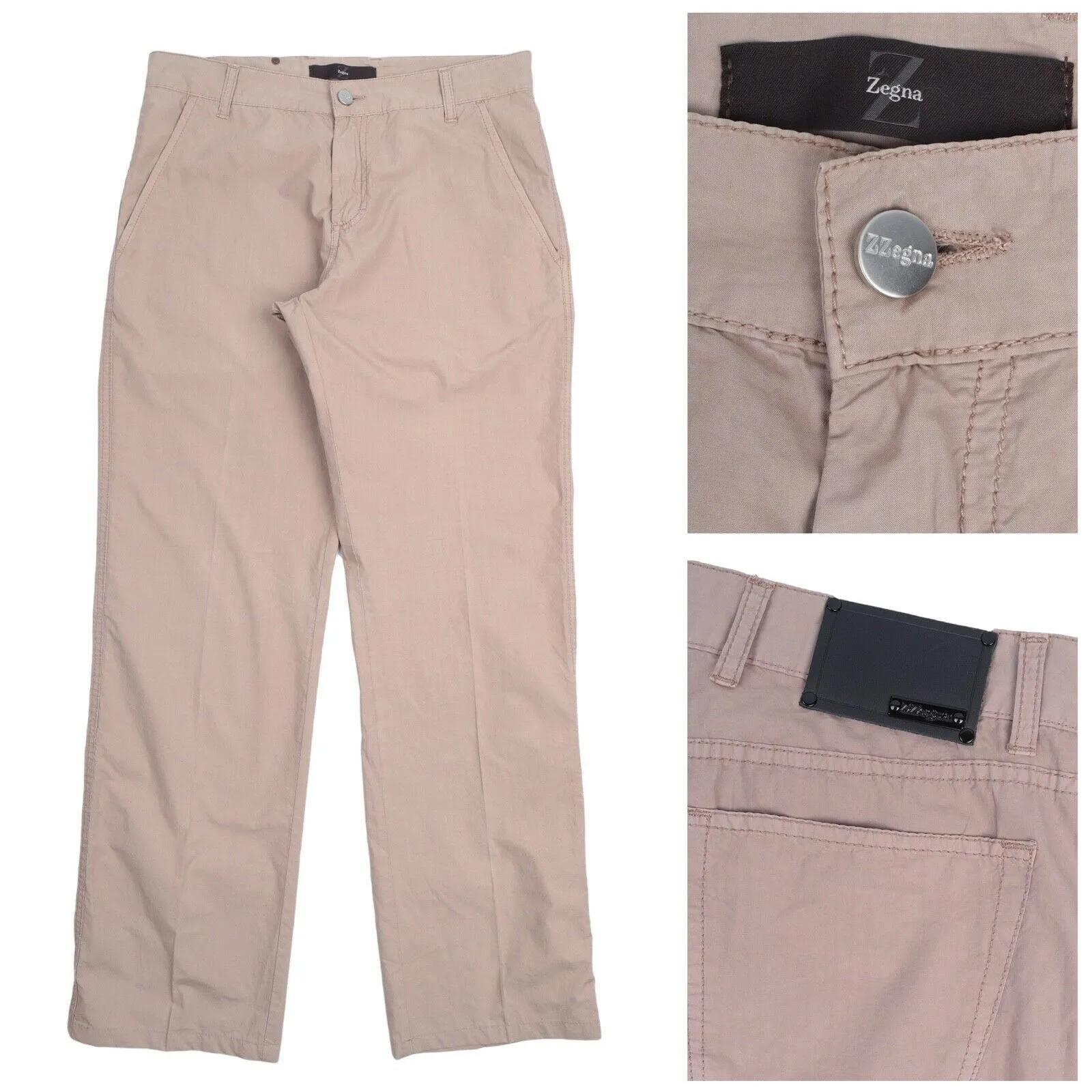 Men's ERMENEGILDO Z ZEGNA Beige Cotton Chino Pants Casual Trousers Size 32 R