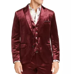 Men's Velvet Satin Trim Two-Button Blazer,Burgundy