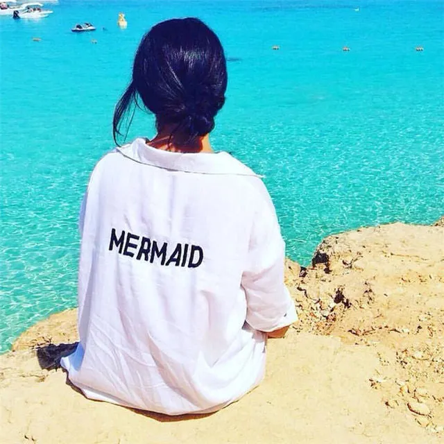 Mermaid vintage cover up oversize shirt dress