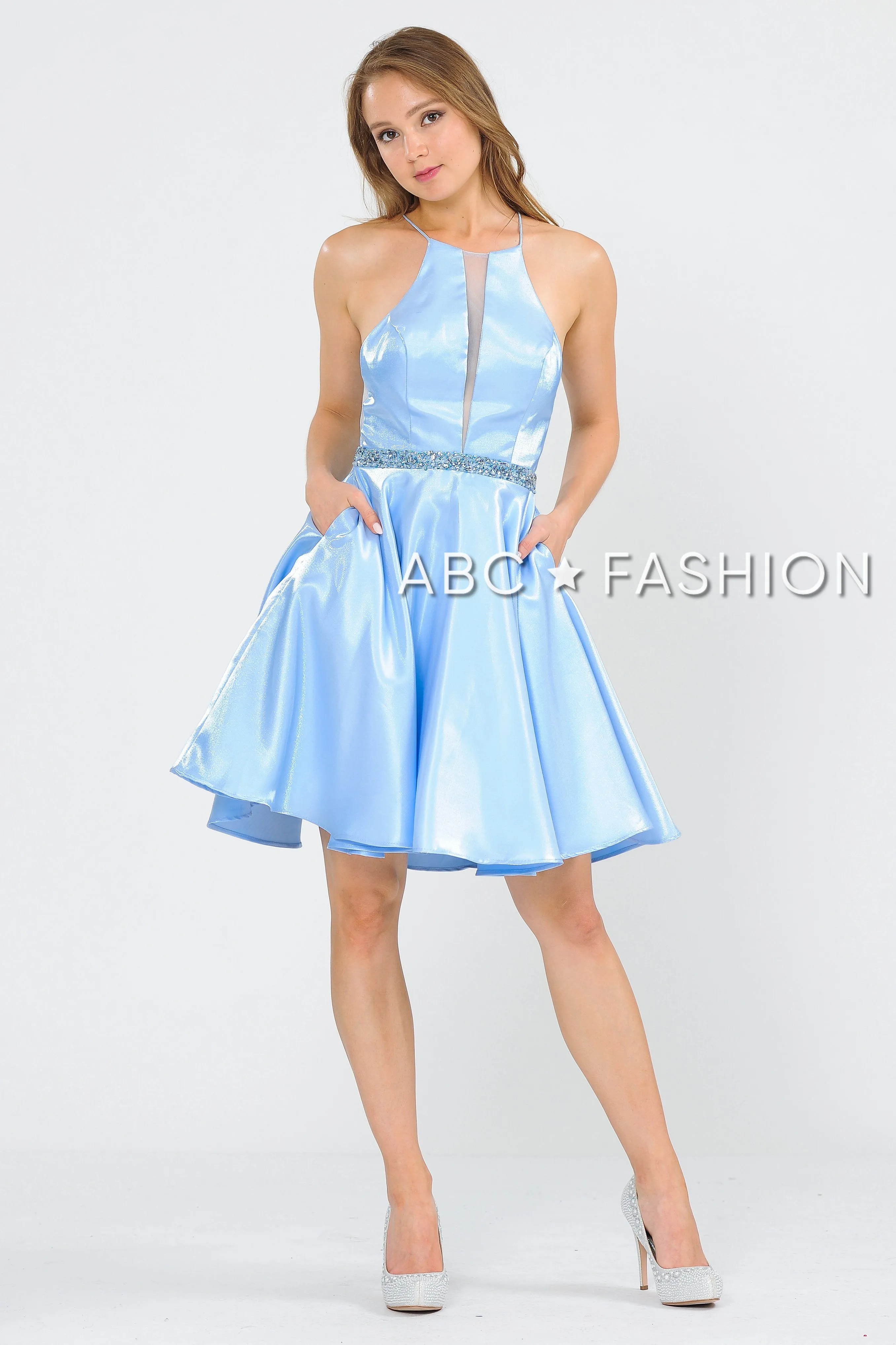 Metallic Knit Short A-Line Knee Length Dress by Poly USA 8236