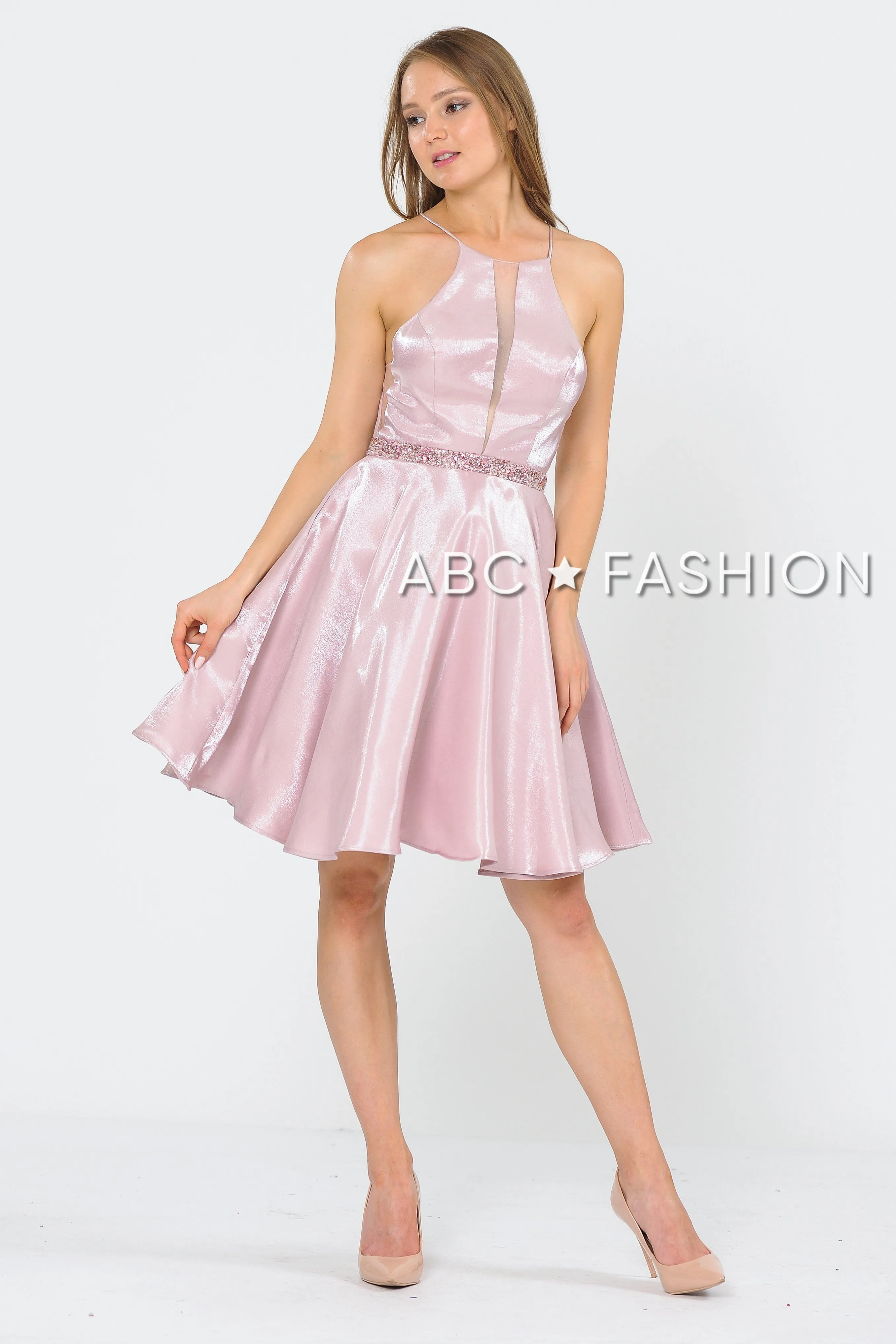 Metallic Knit Short A-Line Knee Length Dress by Poly USA 8236