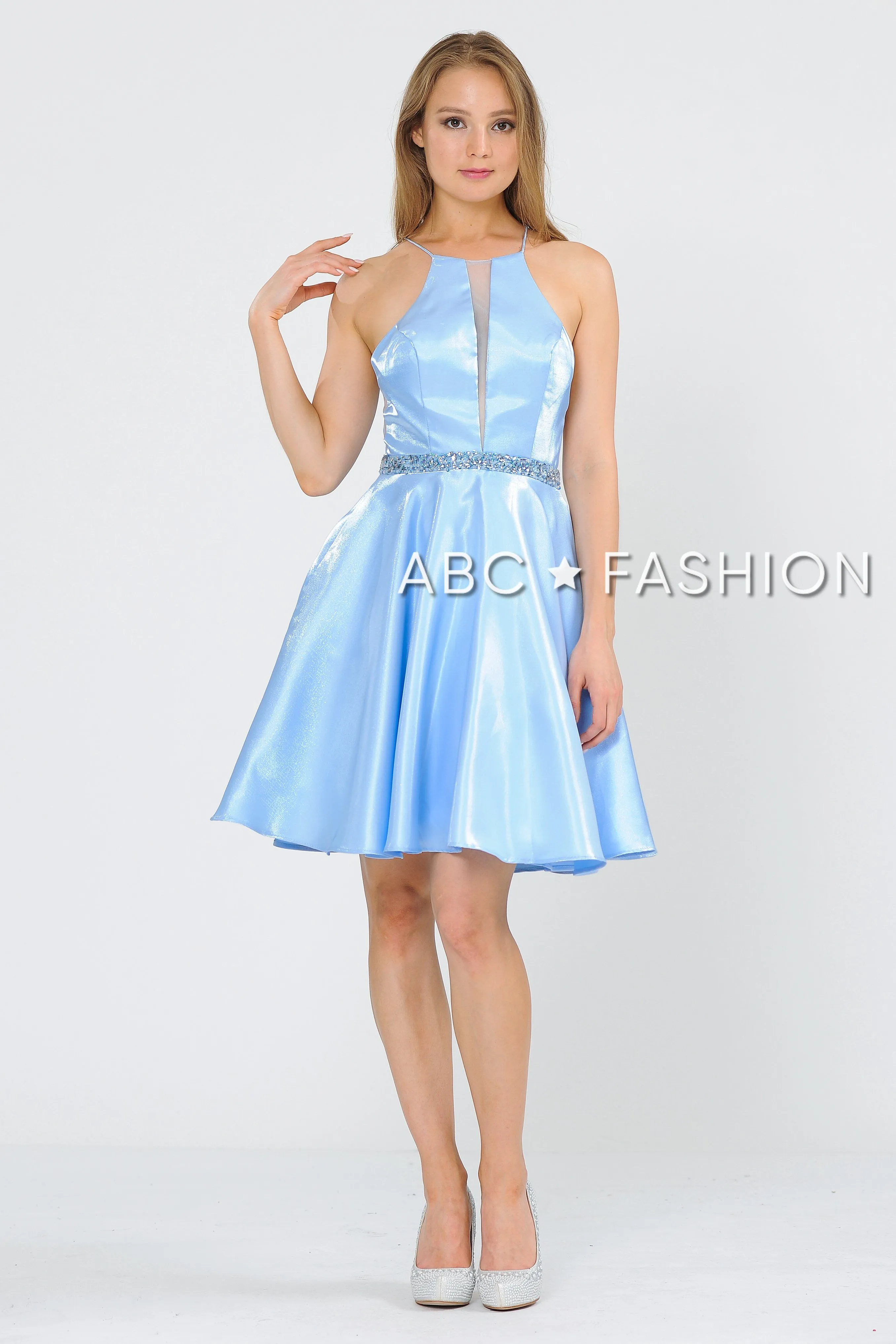 Metallic Knit Short A-Line Knee Length Dress by Poly USA 8236