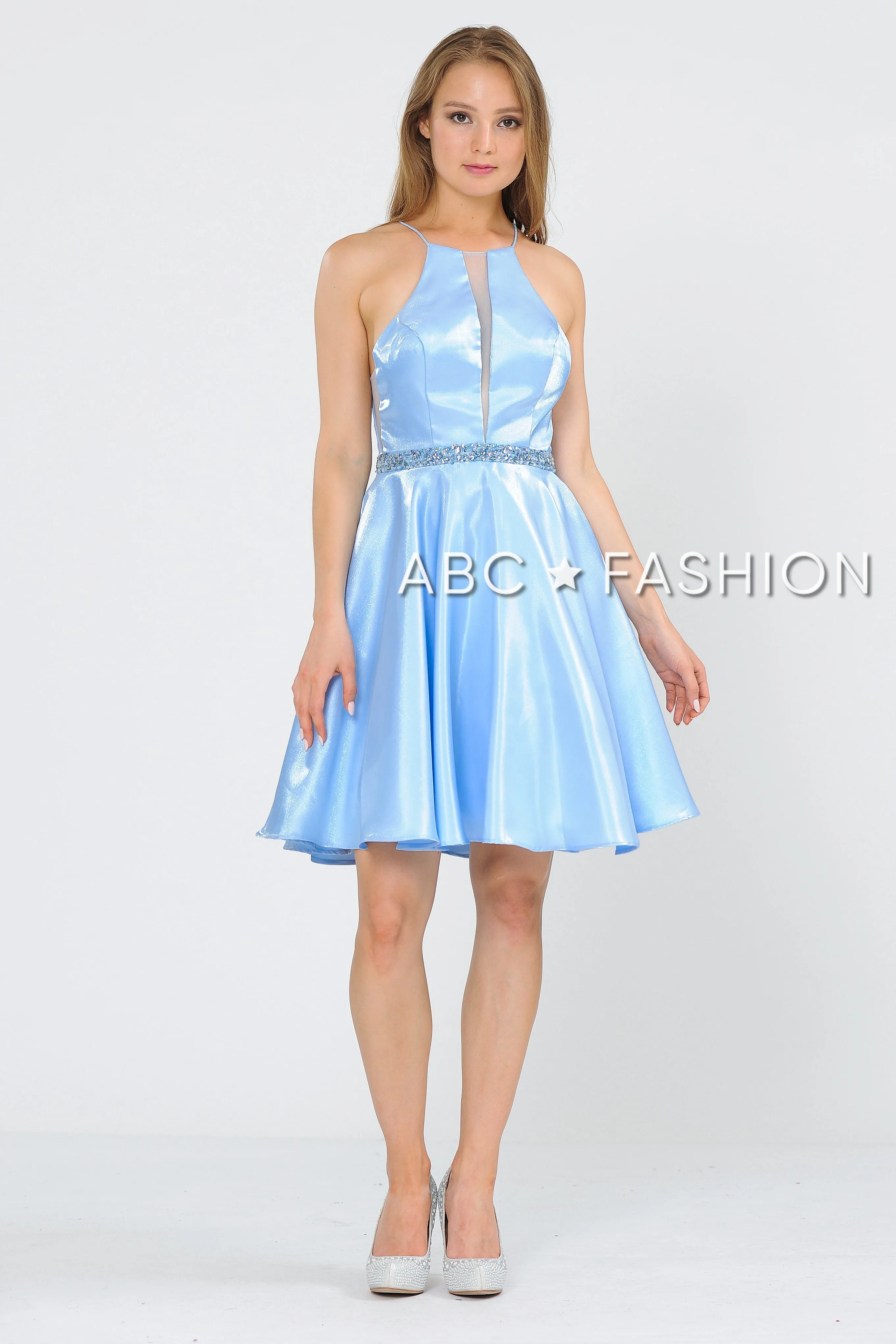 Metallic Knit Short A-Line Knee Length Dress by Poly USA 8236