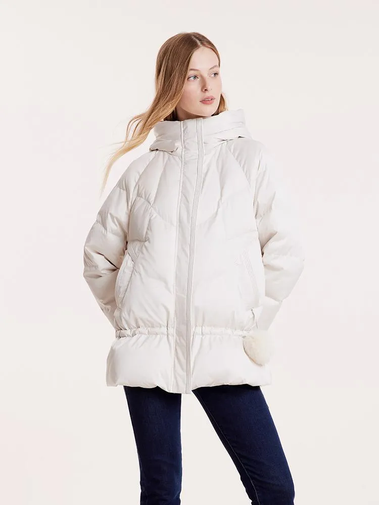 Mid-Length Stand Collar Ruched Goose Down Garment