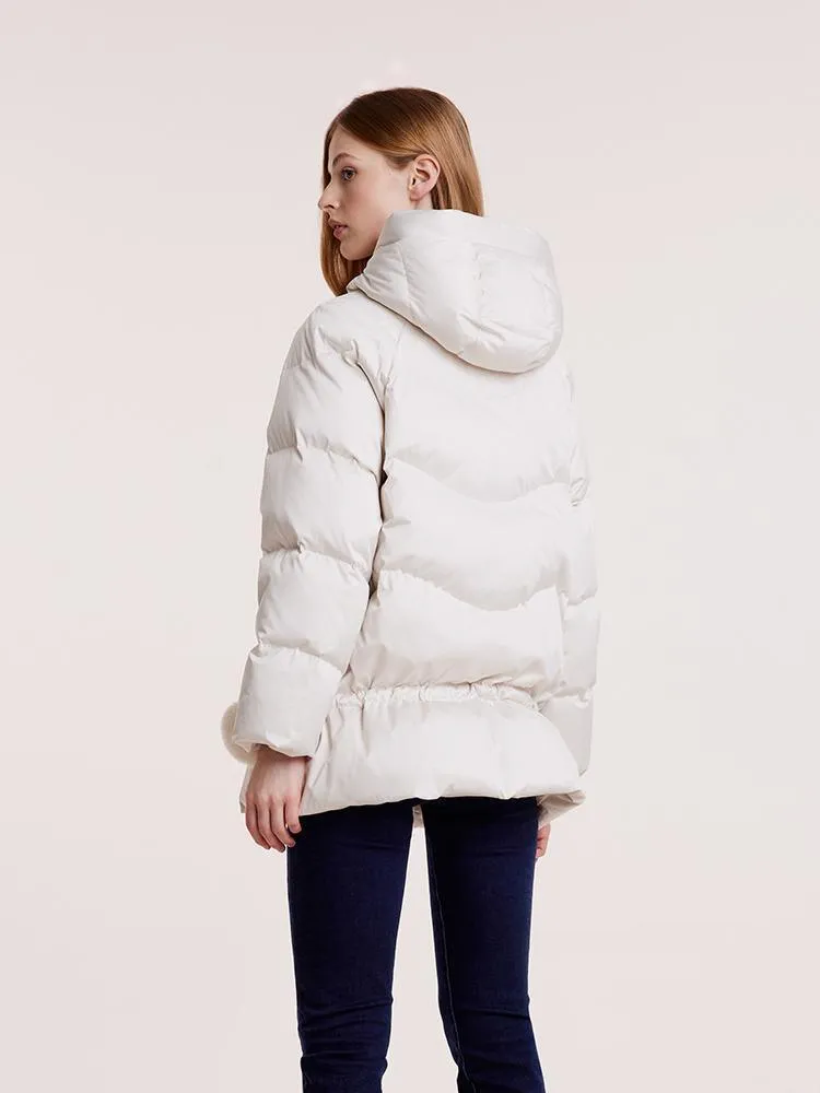Mid-Length Stand Collar Ruched Goose Down Garment