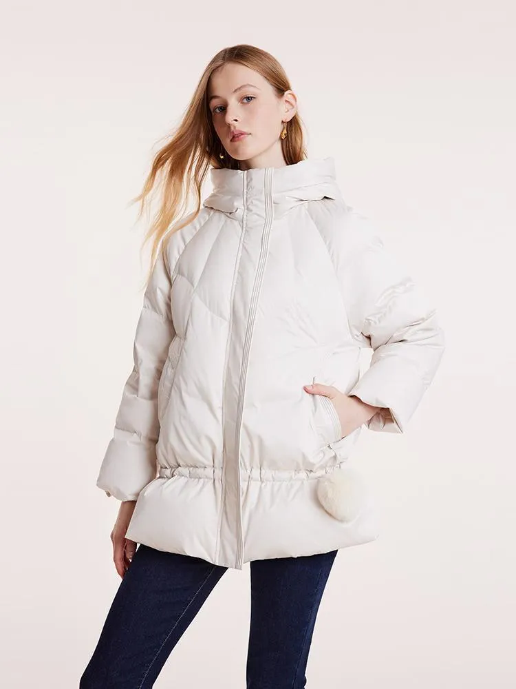 Mid-Length Stand Collar Ruched Goose Down Garment