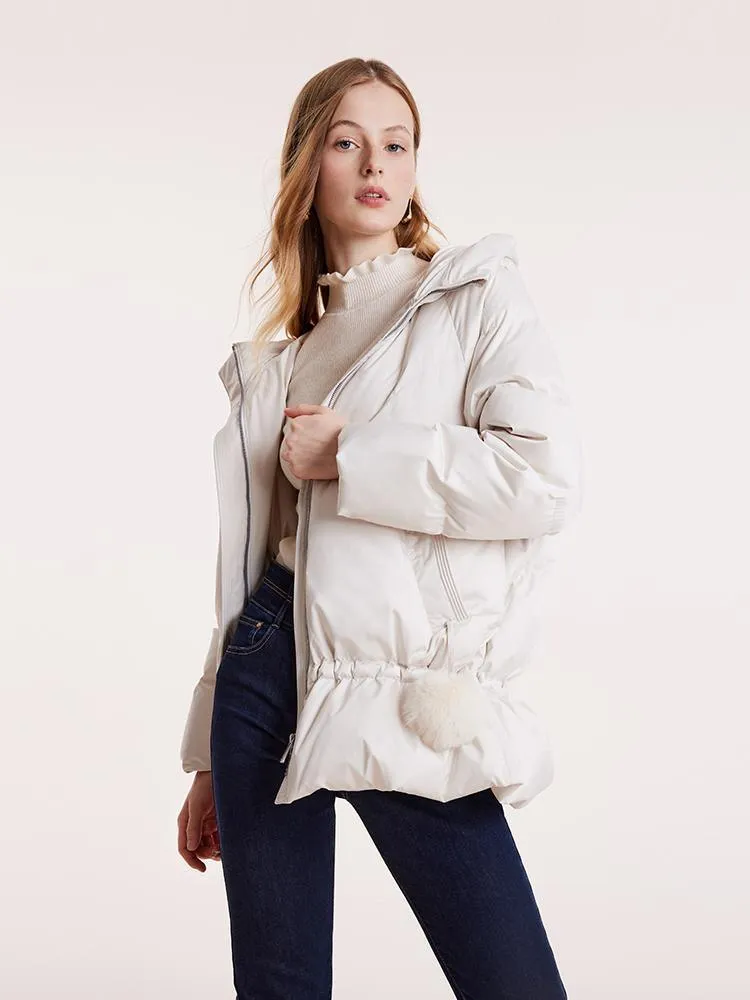 Mid-Length Stand Collar Ruched Goose Down Garment