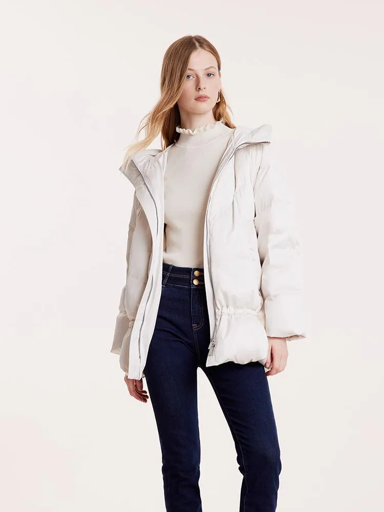 Mid-Length Stand Collar Ruched Goose Down Garment