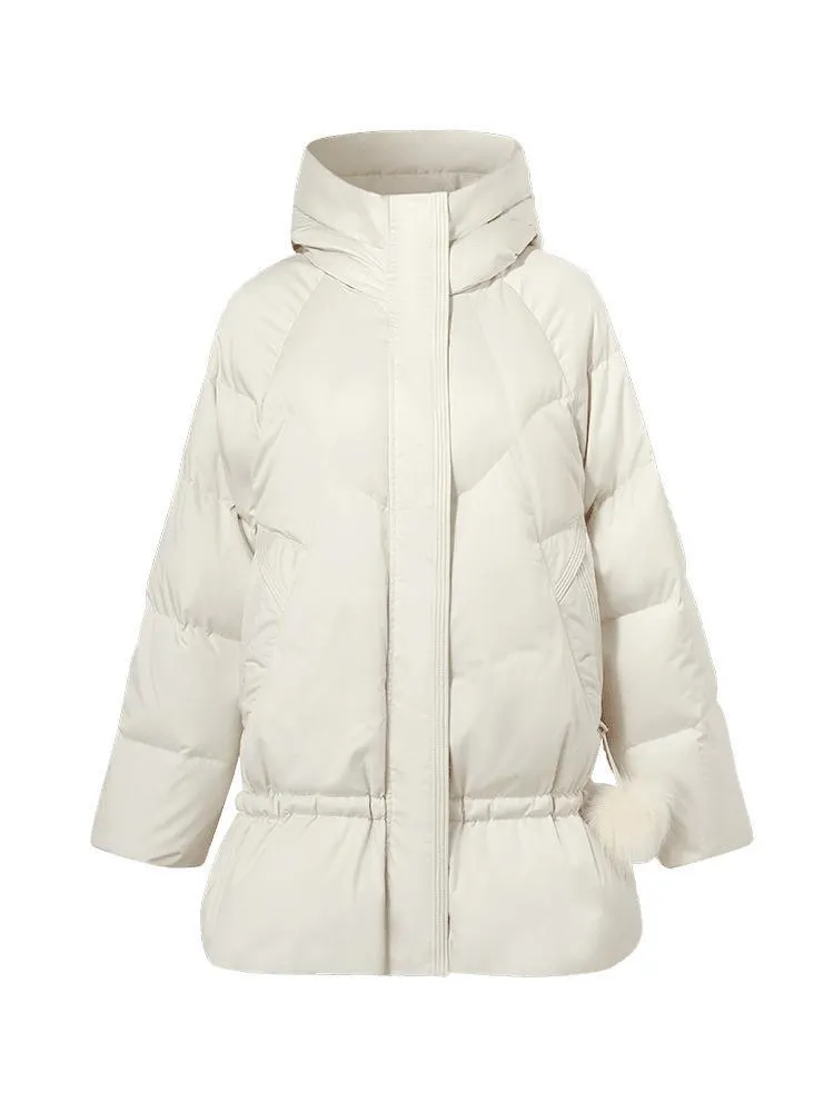Mid-Length Stand Collar Ruched Goose Down Garment