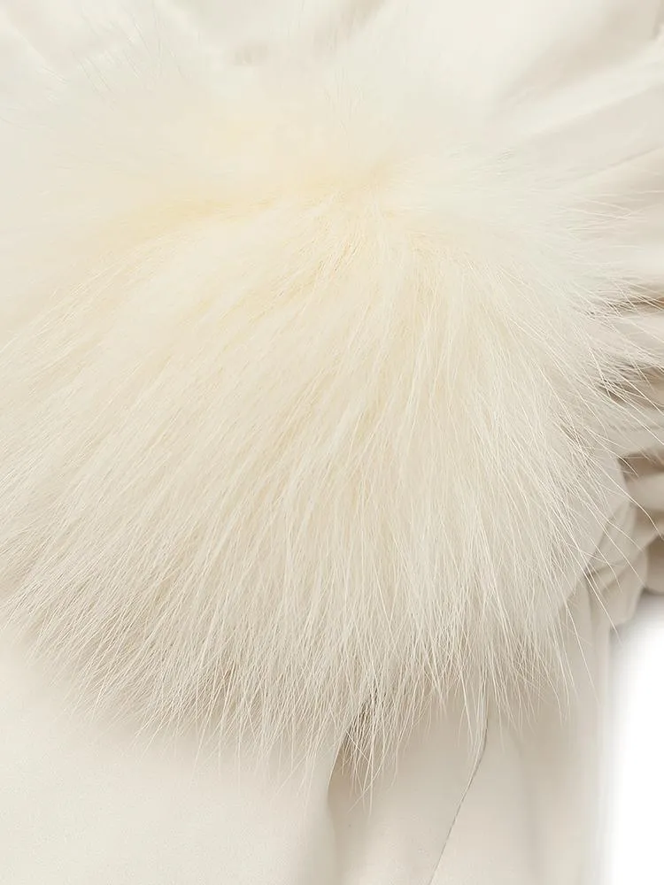 Mid-Length Stand Collar Ruched Goose Down Garment