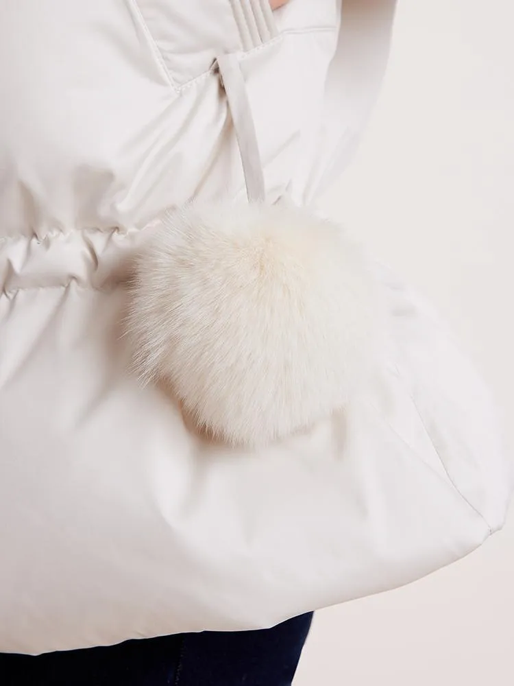 Mid-Length Stand Collar Ruched Goose Down Garment