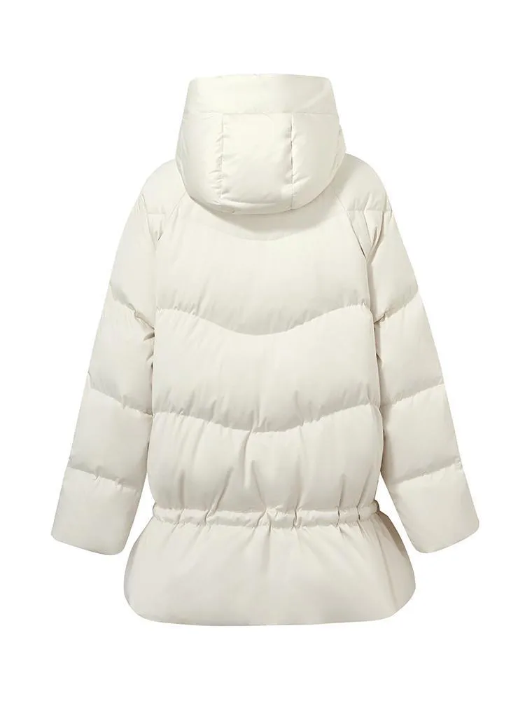 Mid-Length Stand Collar Ruched Goose Down Garment