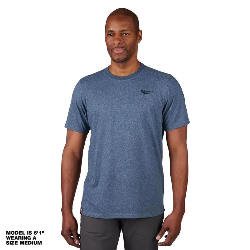 Milwaukee M Short Sleeve Men's Crew Neck Blue Hybrid Work Tee Shirt
