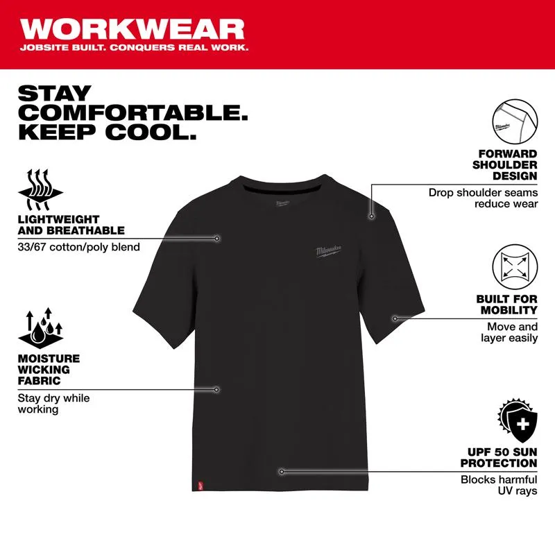Milwaukee XL Short Sleeve Men's Crew Neck Black Hybrid Work Tee Shirt