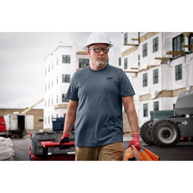 Milwaukee XL Short Sleeve Men's Crew Neck Blue Hybrid Work Tee Shirt
