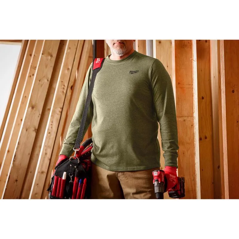 Milwaukee XXL Long Sleeve Men's Crew Neck Green Hybrid Work Tee Shirt