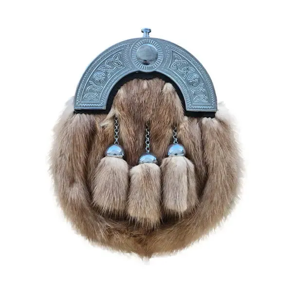 Mink Fur Chrome Celtic Cantle Leather Sporran