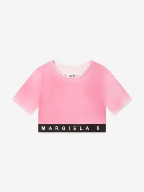 MM6 Maison Margiela Kids Cropped Logo T-Shirt in Pink
