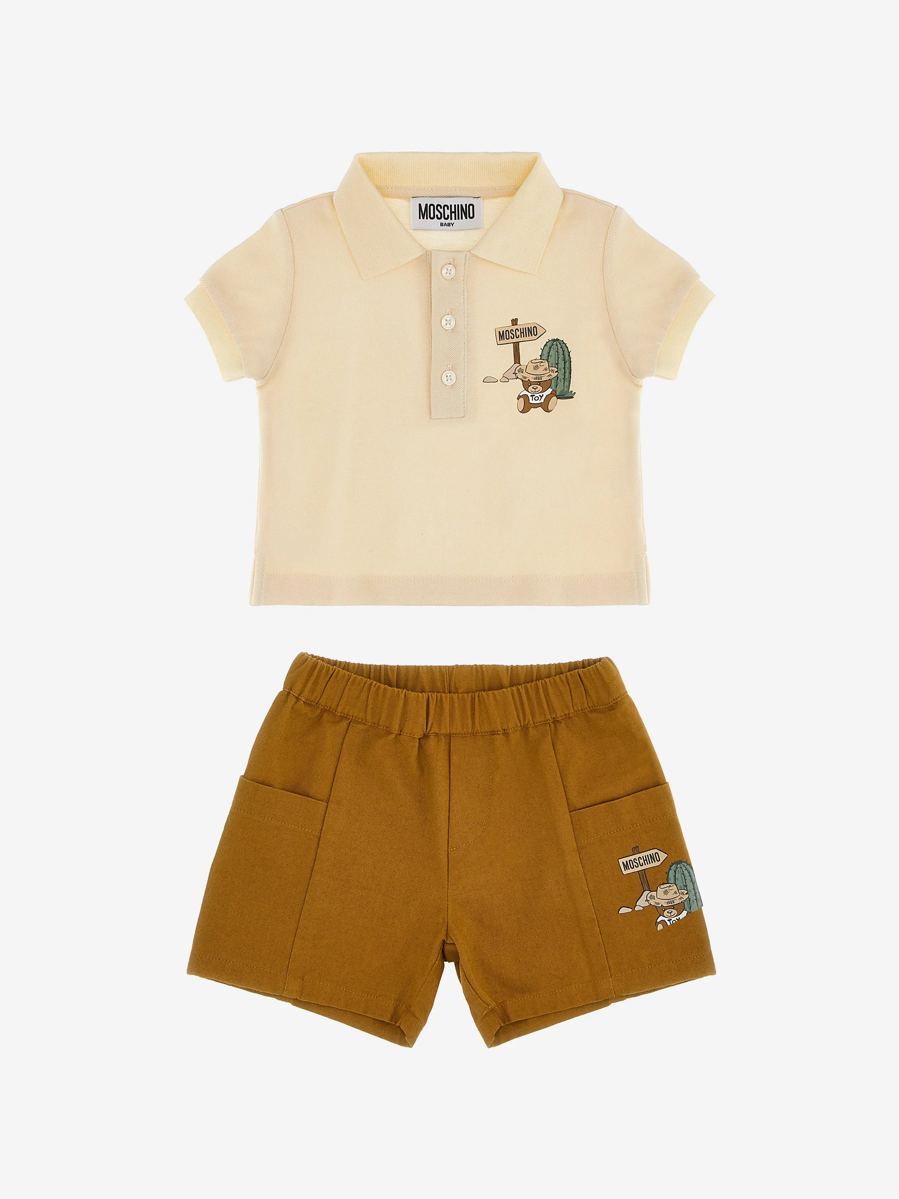 Moschino Baby Boys Polo Shirt And Shorts Set in Brown