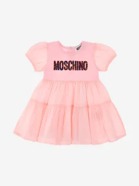 Moschino Baby Girls Animal Print Logo Dress in Pink