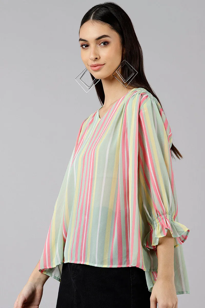 Multi Color Georgette Striped Top
