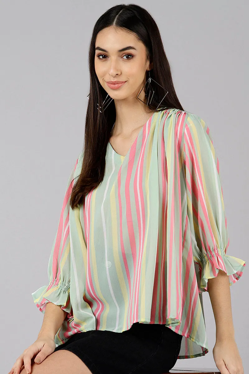 Multi Color Georgette Striped Top