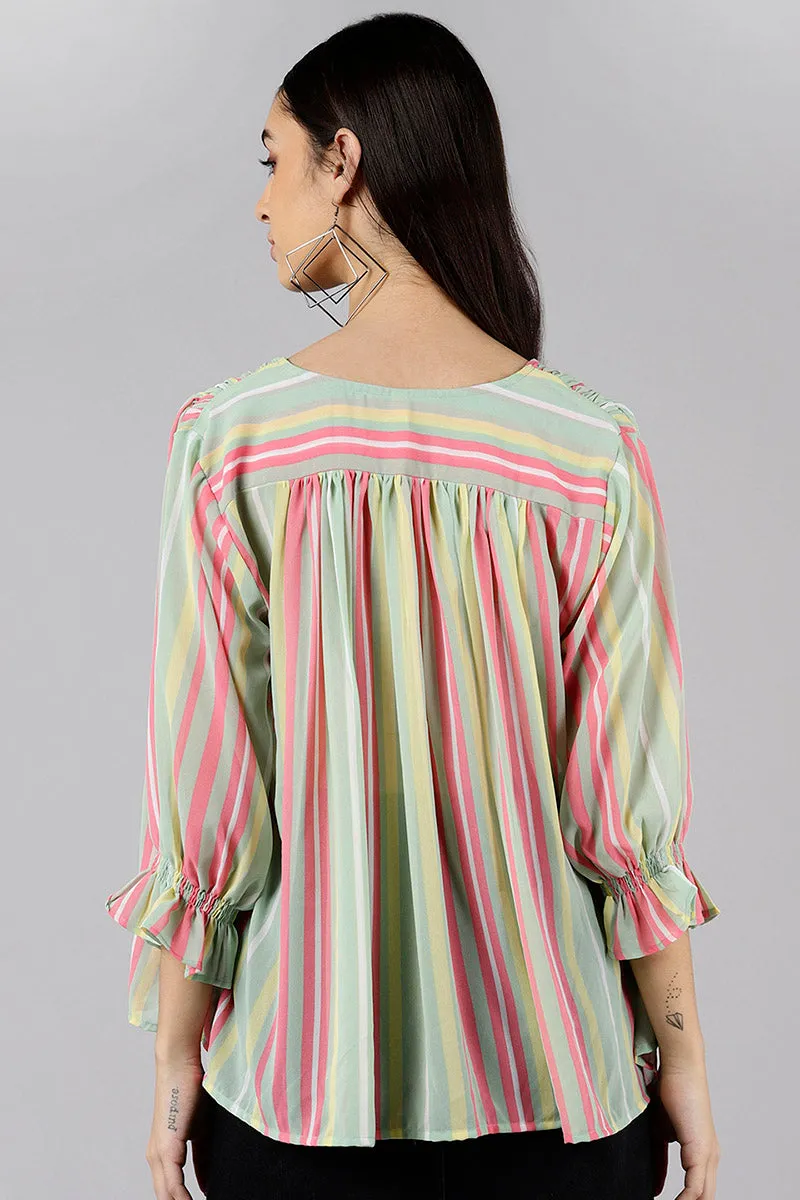 Multi Color Georgette Striped Top