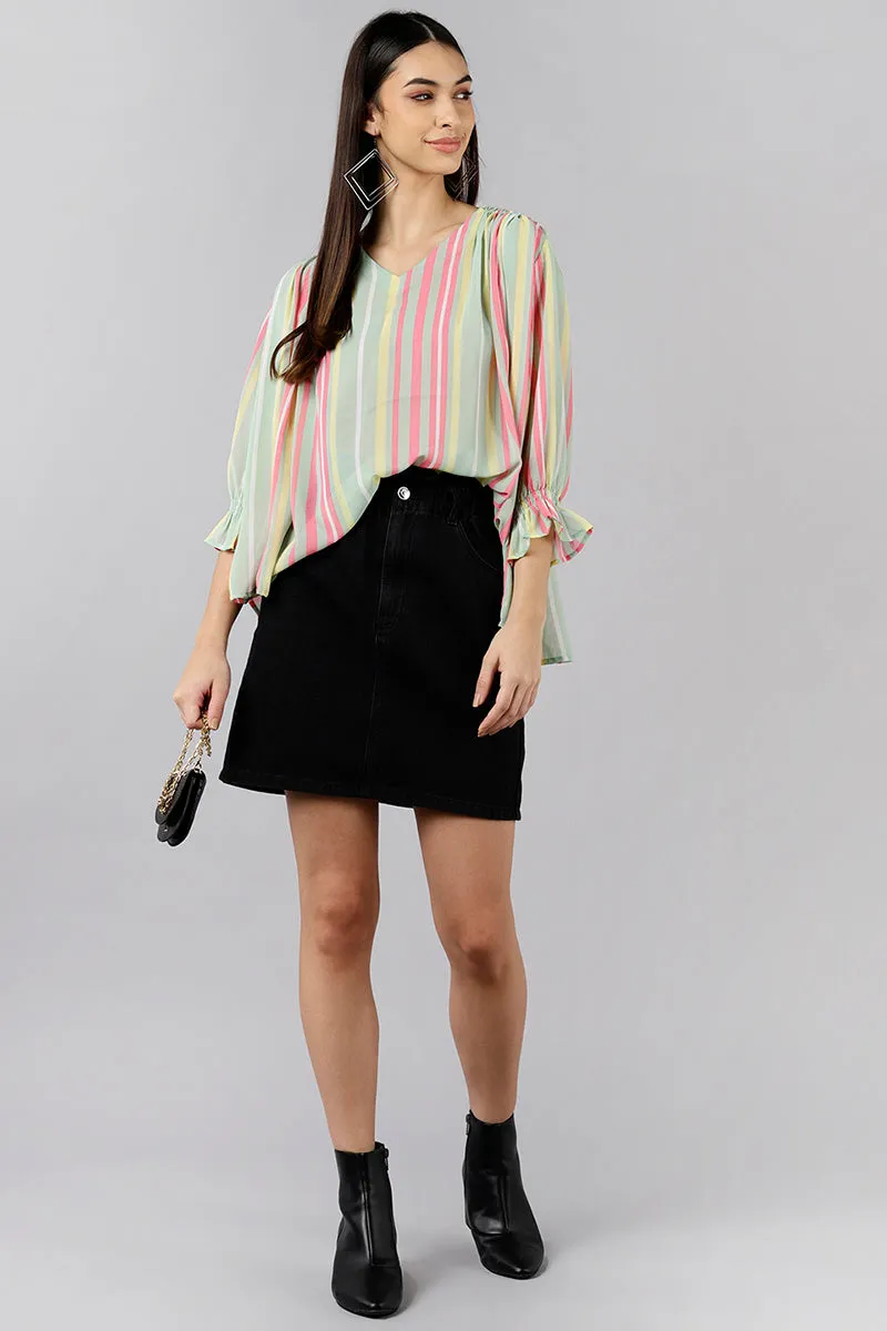 Multi Color Georgette Striped Top