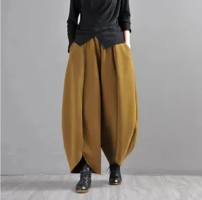 Mustard Green Wide Leg Wool Pants for Modern Commuters