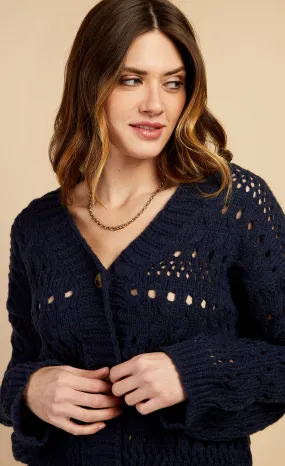 Navy Open Knit Cardigan by Vogue Williams
