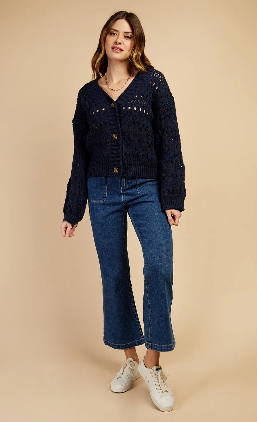 Navy Open Knit Cardigan by Vogue Williams
