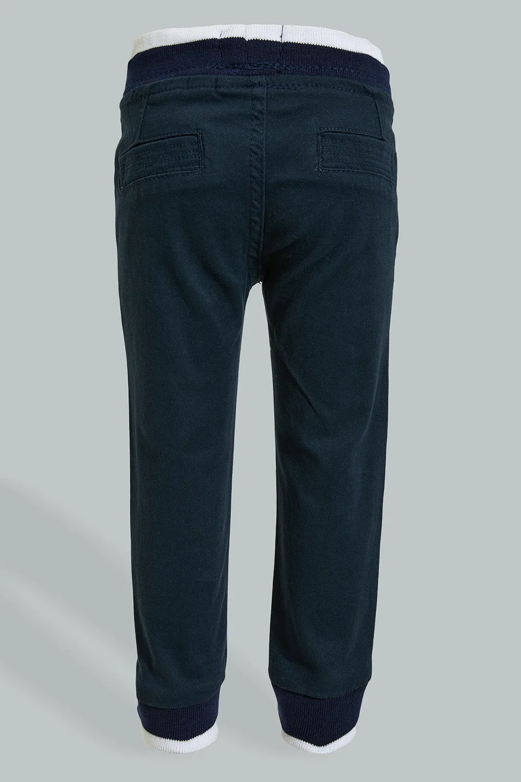 Navy Rib Jogger With Drawcord